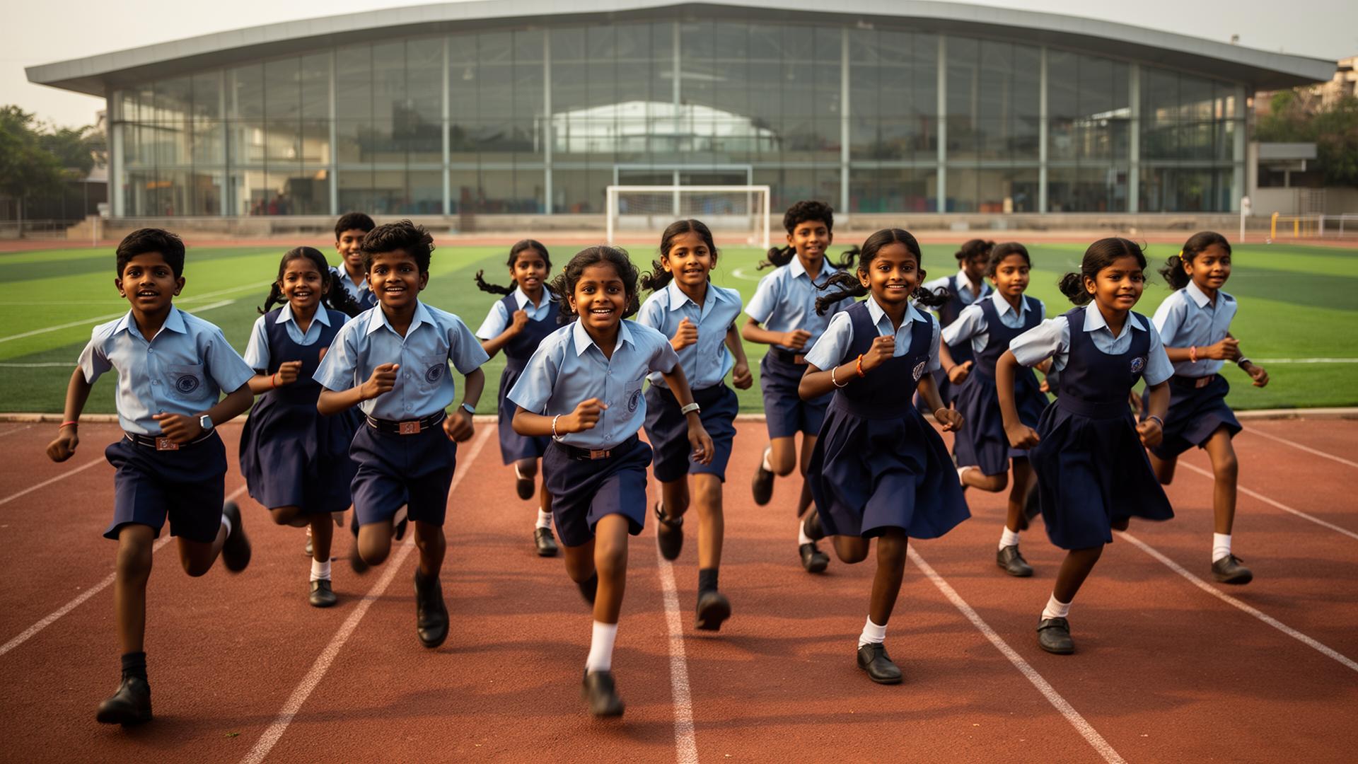Students playing sports at school